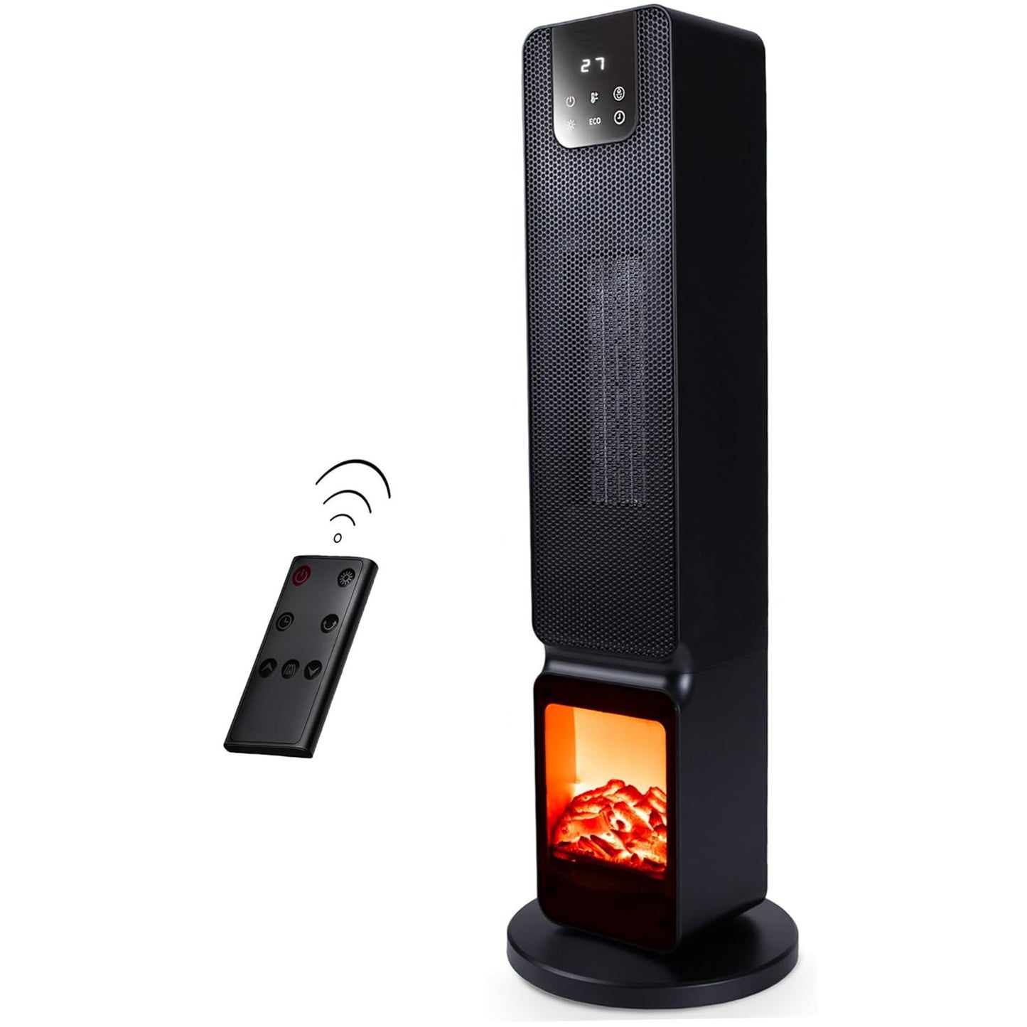RadiHeat NVT01 25-Inch 2000W Oscillating Tower Heater Fan With Fireplace Display