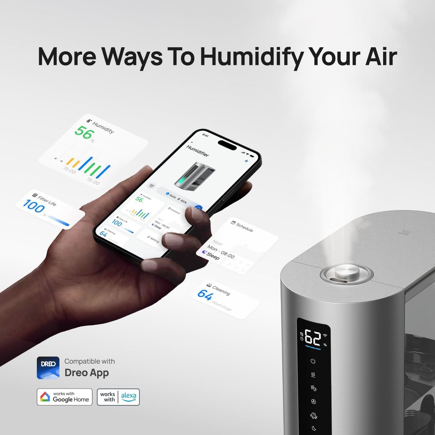 HUM713S Smart WiFi Ultrasonic Humidifier 6L – Quiet 28dB Hot & Cool Mist Essential Oil Diffuser
